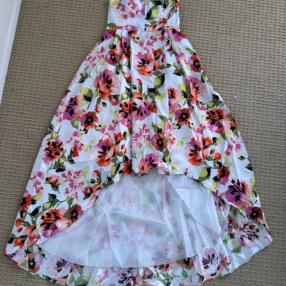 Sequin Hearts Floral High Low Dress - Pink and Green